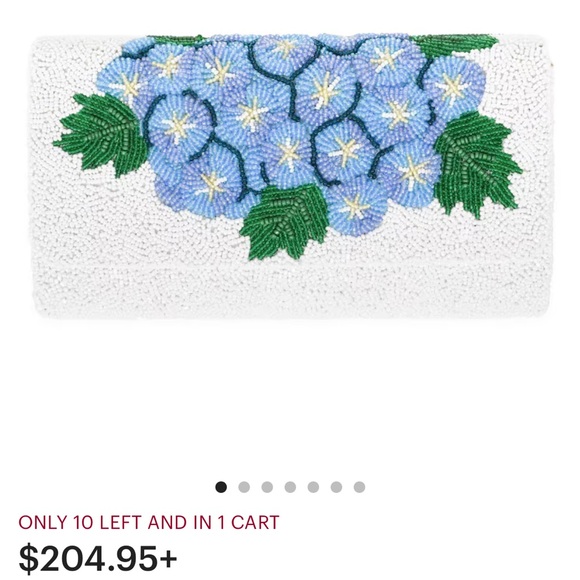Elegant Beaded Floral Clutch - White and Blue